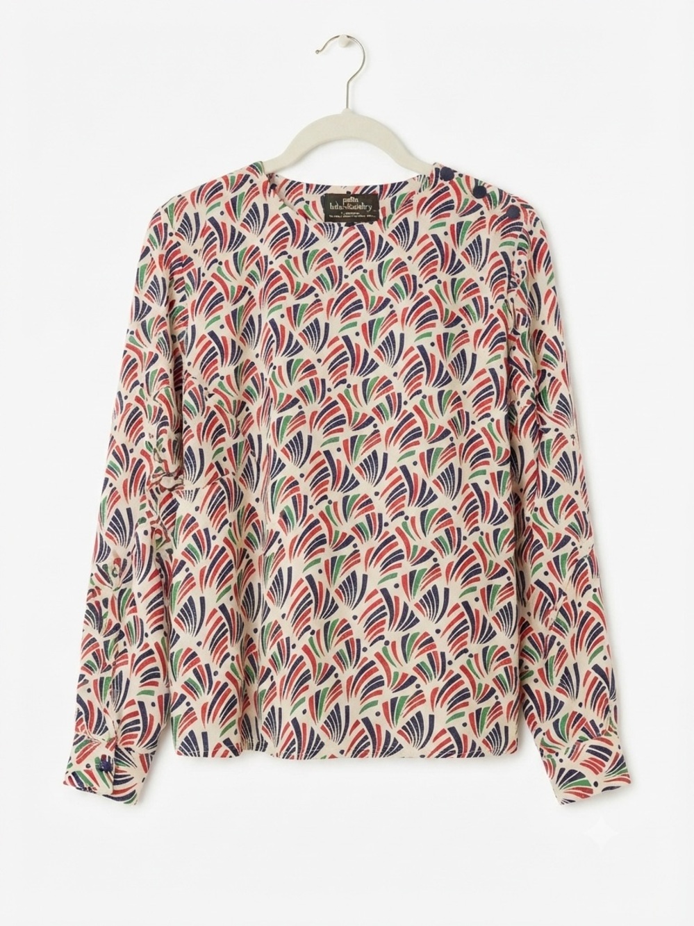 Vintage Secretary Haberdashery Geometric Abstract Print Blouse Size 18P